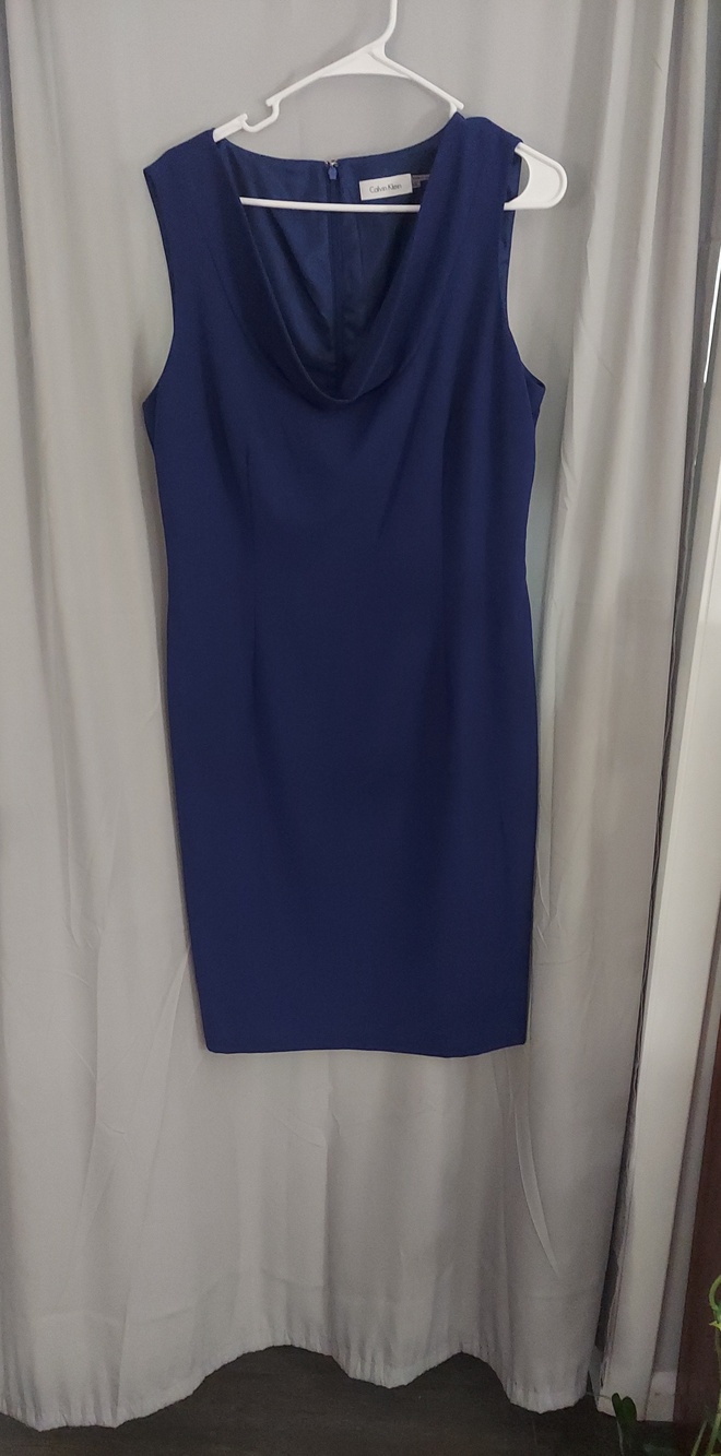 Calvin Klein Navy Cowl Neck Midi Sheath Dress